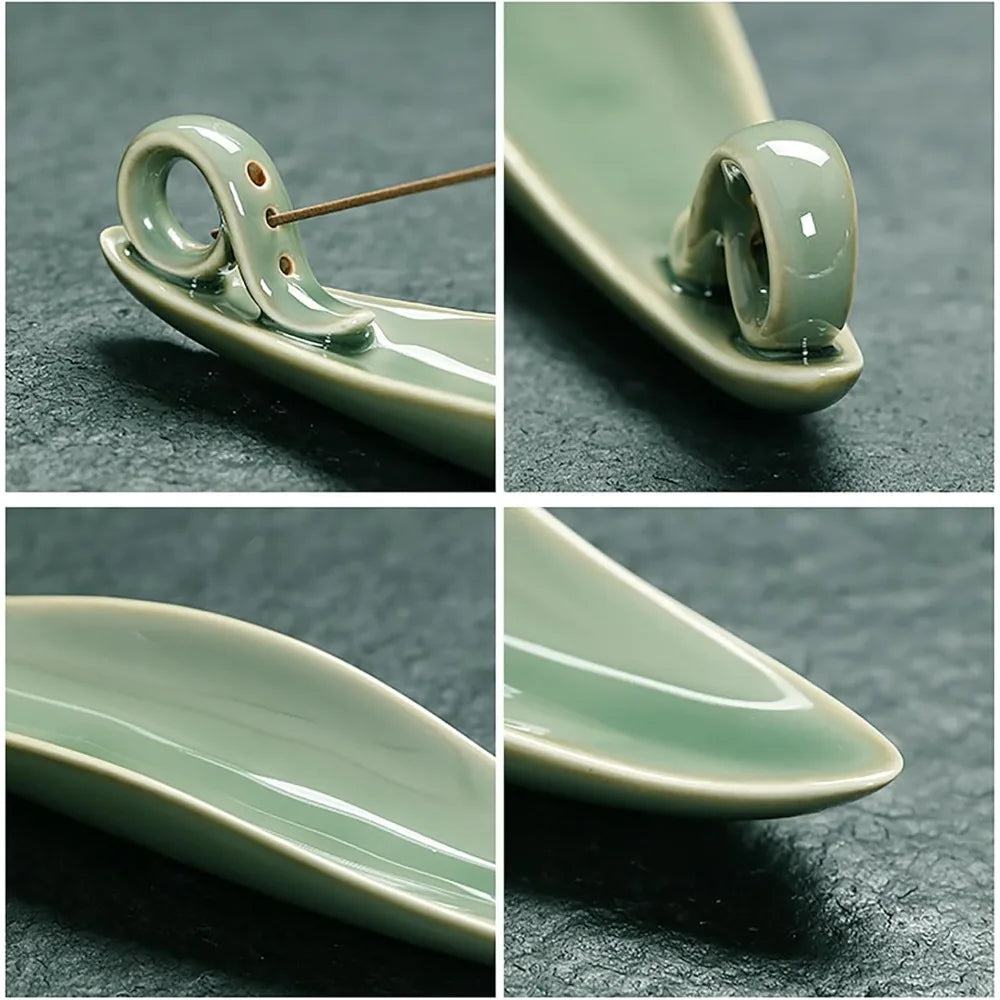 Creative Celadon Ceramic Incense Holder Perfect for Serene Tea Ceremony Ambiance Sleek Elegant Home Decor