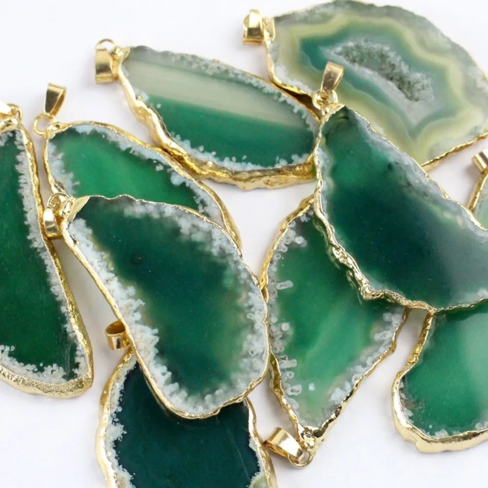60*40mm Irregular Agate Geode Plated Gold Edged Polished Crystal Slice Handmade DIY Jewelry Making Agate Wind Chime Meditation