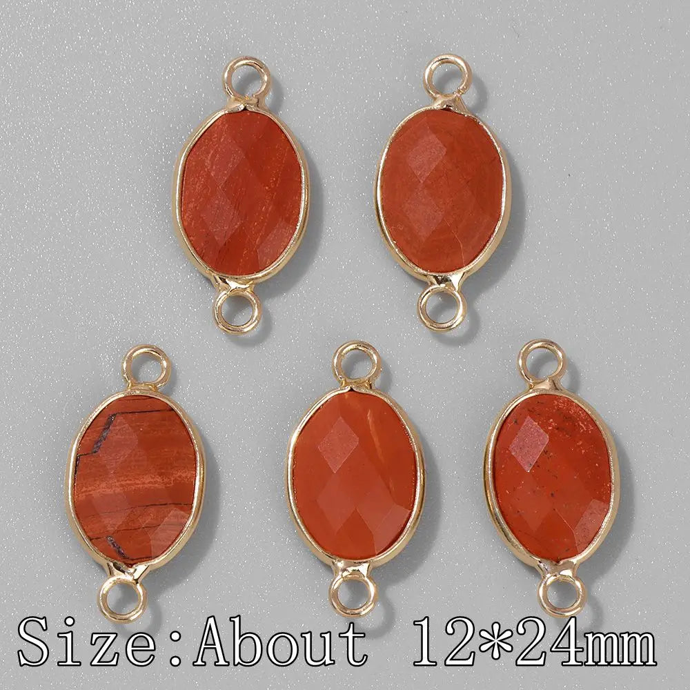 3Pcs Faceted Natural Stone Pendants Tiger Eye Crystal Double Hole Connectors Charm for Jewelry Making DIY Necklace Accessories