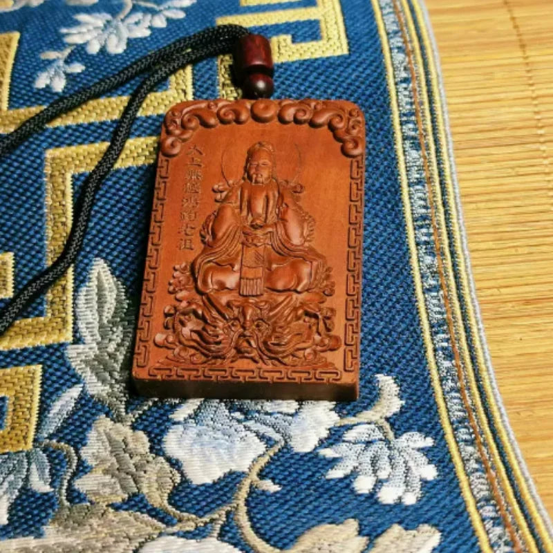 Jujube Wood Carved Hongjun Laozu Token - Taoist Supreme Deity Amulet, Wuji Master Spiritual Protection Charm & Hanging Ornament