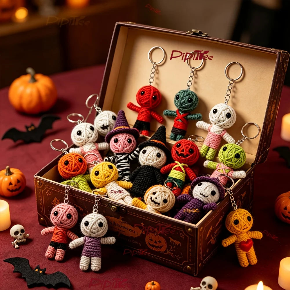Small Creepy Voodoo Dolls Keychains Halloween Scary Ghost Ornaments DIY Revenge Voodoo Doll Toy Horror Fidget Gift for Christmas