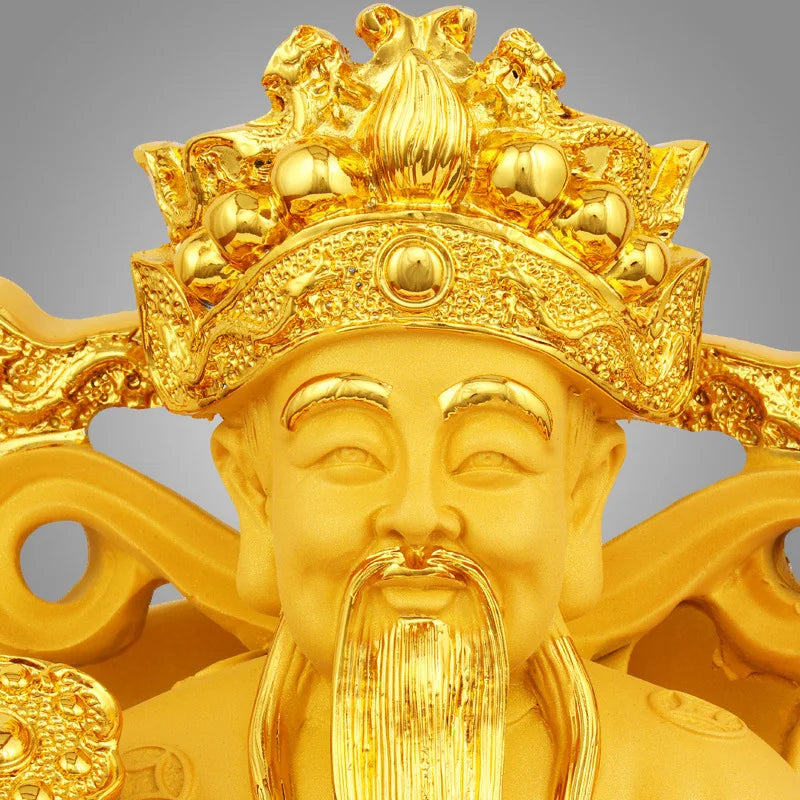 Feng Shui Gold God of Wealth Lucky Resin Statue Home Decor Entrance Living Room Crafts
