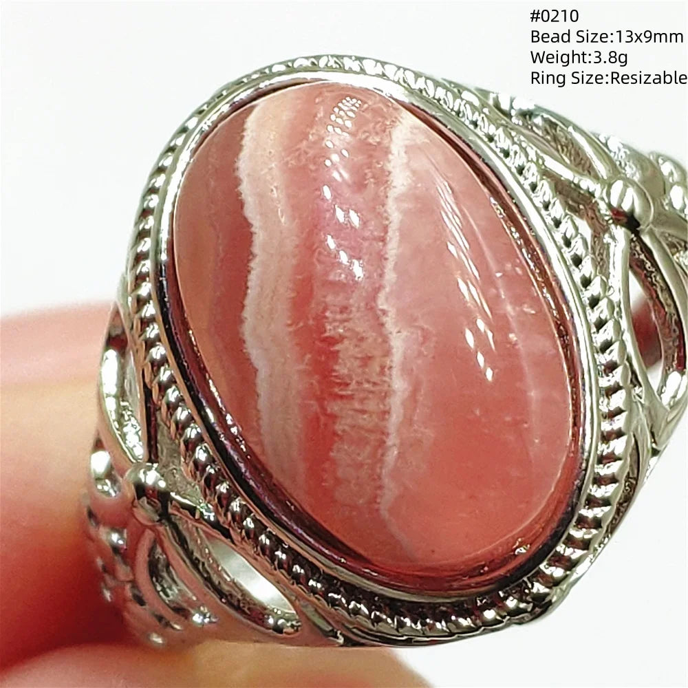 Natural Red Rhodochrosite Adjustable Ring Jewelry Rose Rhodochrosite 925 Sterling Silver Women Oval Bead AAAAA