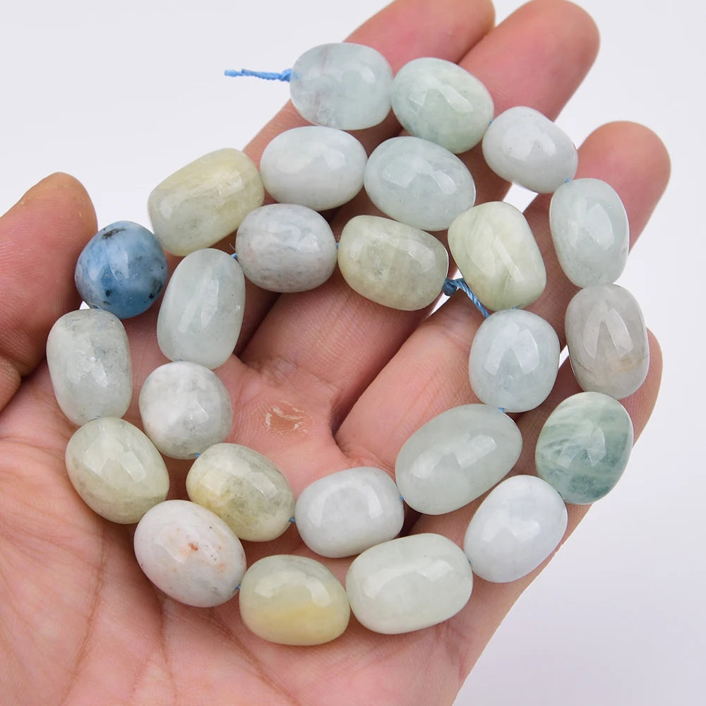 APDGG Natural Blue Aquamarine Gems Freefrom Egg Nugget Loose Stone Beads 16'' Strands Jewelry Making DIY