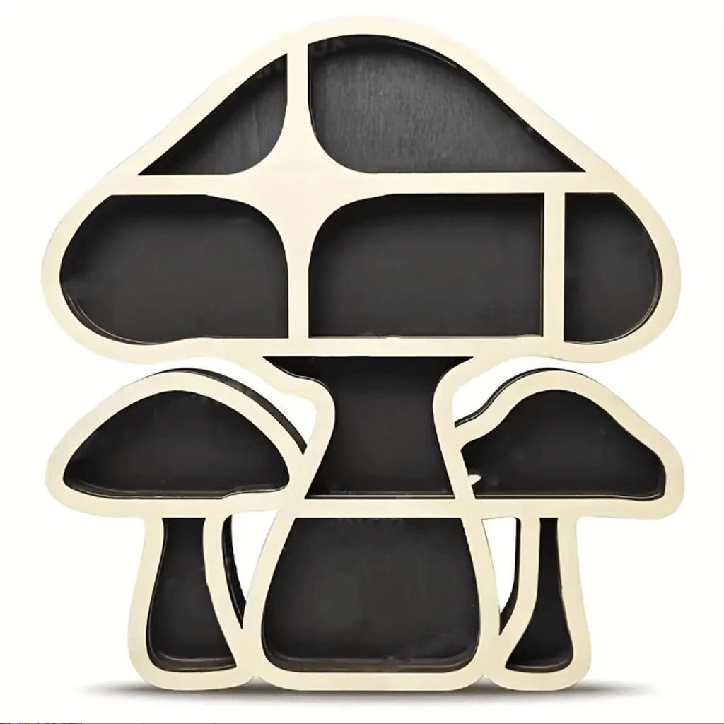 1Pc Wooden Mushroom Shaped Display Shelf - Multi-Compartment Crystal and Gemstone Holder，Home Decor for Spiritual Healing Stones