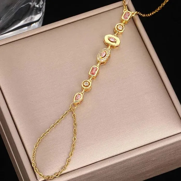 Stainless Steel Colorful Crystal Hand Chain Bracelet for Women Fashion Bangle
