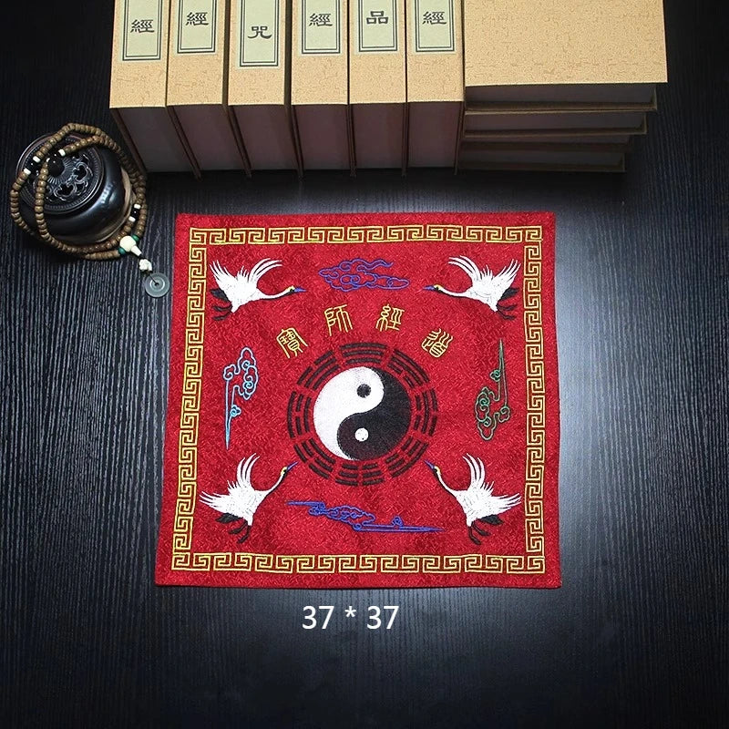 Double-layer Jacquard Silk Satin Fabric Scripture Cloth/Embroidered Eight Trigrams Cranes Four Divine Beasts Scripture Bag Cover