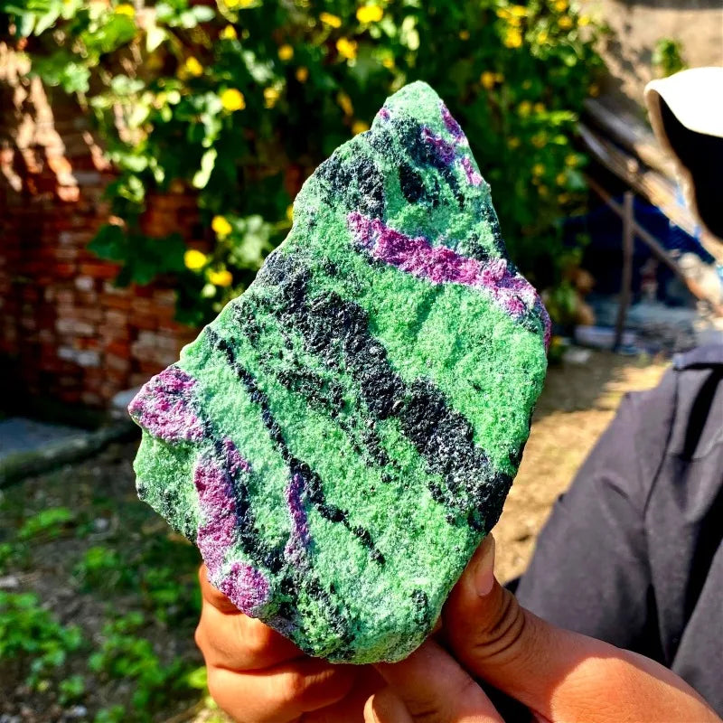 Natural, high-quality Ruby in Zoisite stone - irregularly shaped red and green rough stones, unpolished and rough