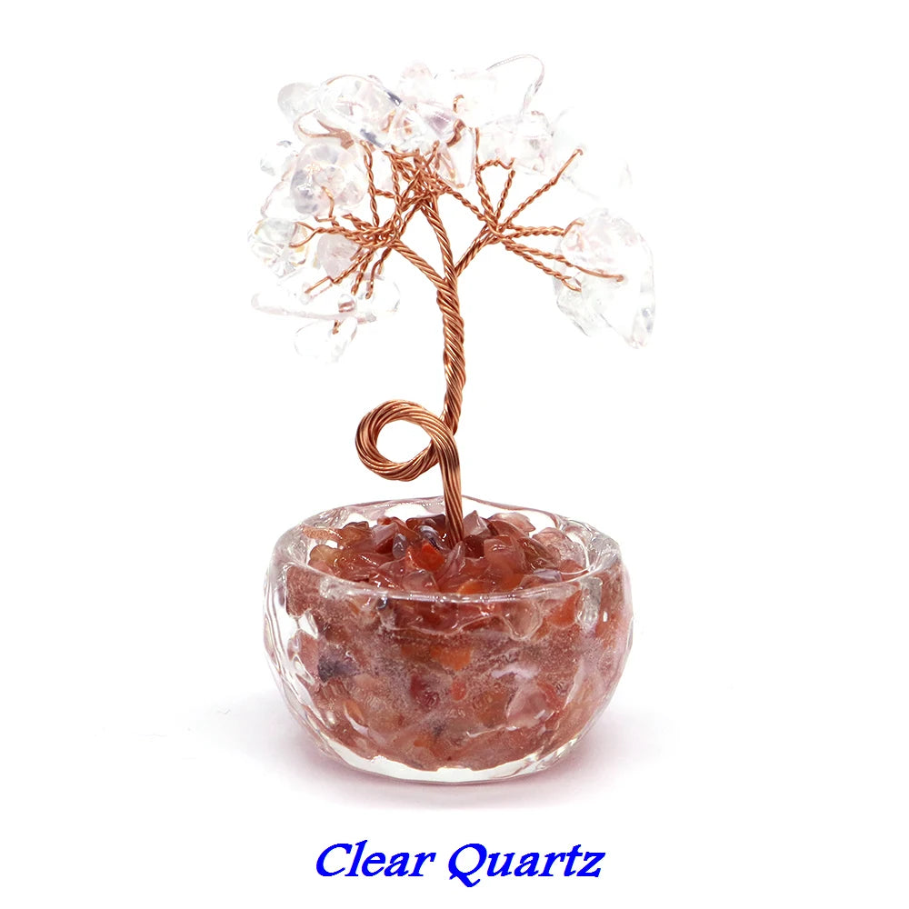 Natural Gemstone Crystal Lucky Tree With Gravel Stone Base Chakras Health Home Office Desk Living Room Crystal Decor Mini Sized