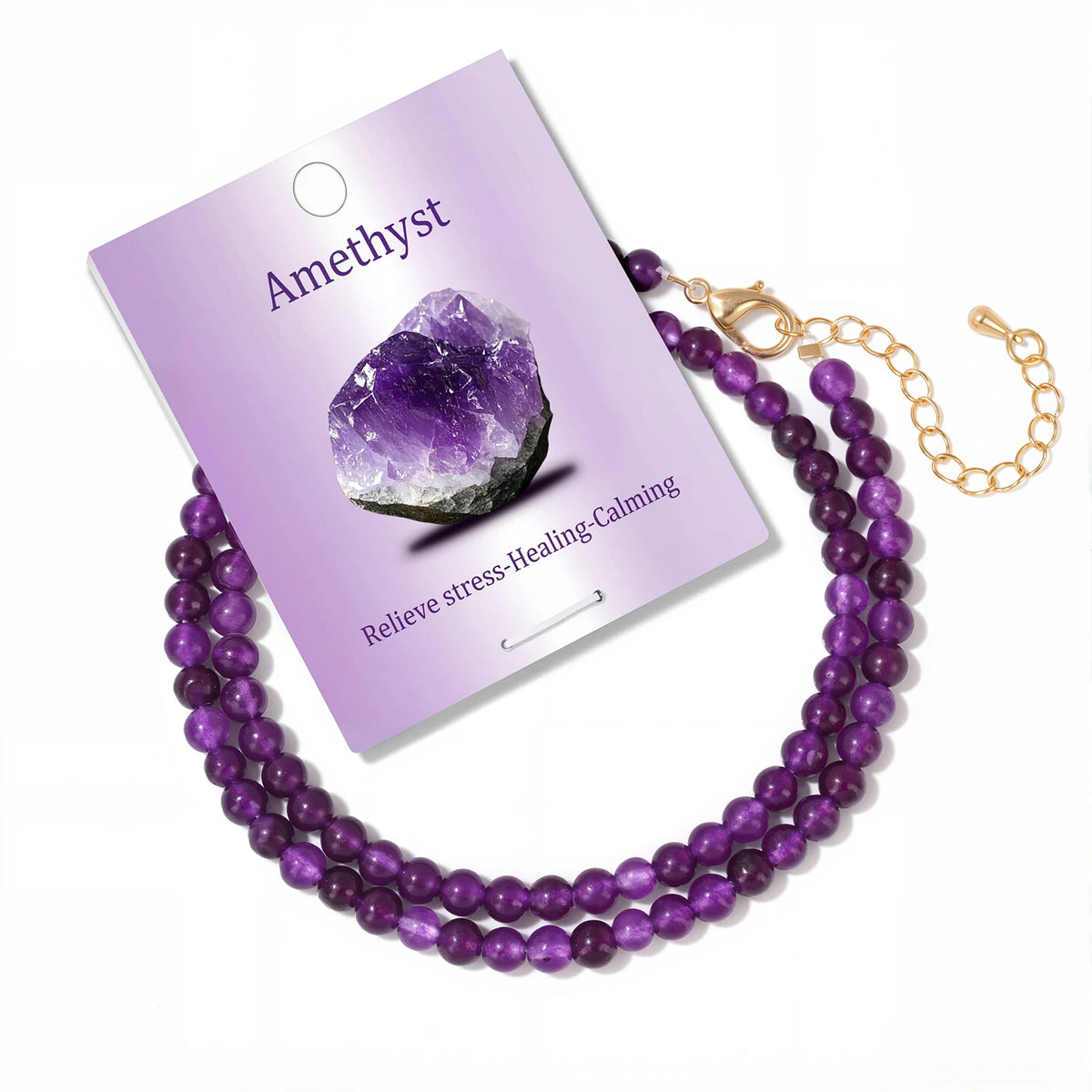 4mm Natural Amethysts Round Beads Necklace with Card for Women Female Healing Reiki Spiritual Energy Necklace Jewelry Gifts