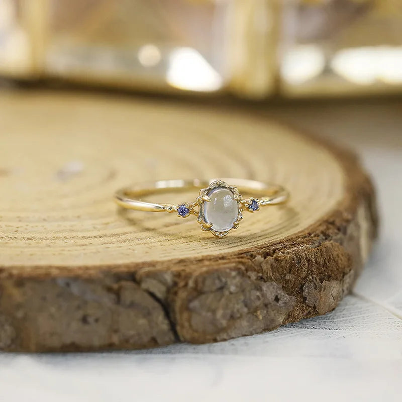 LAMOON Vingtage Natrual Aquamarine Gemstone Ring For Women Light Blue Stone Ring 925 Sterling Silver Gold Plated Fine Jewelry