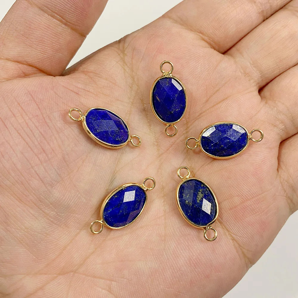3Pcs Faceted Natural Stone Pendants Tiger Eye Crystal Double Hole Connectors Charm for Jewelry Making DIY Necklace Accessories