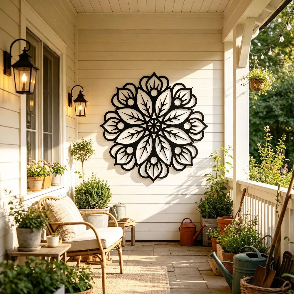 Floral Mandala metal wall art, zen yoga room wall decor, minimalist mandala iron sculpture, spiritual balance wall hanging