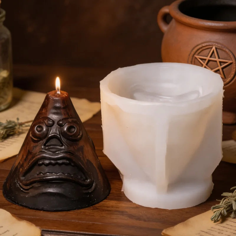 3D Witch Broom Candle Mold Handmade Pillar Mold Witchcraft Whisk Broom with Pumpkin Skull Face Magic Ritual Spiritual Candle Mld