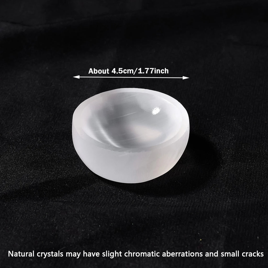 1pc Natural Stone Sculpture White Selenite Bowl Shape Crafts Witchcraft Crystal Carving Energy Gem Summer home kitchen decor