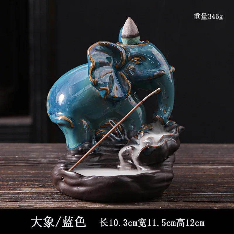 Ceramic European American Statue Backflow Incense Burner, Creative Beauty Elephant Backflow Incense Pedestal Fragrance Diffuser