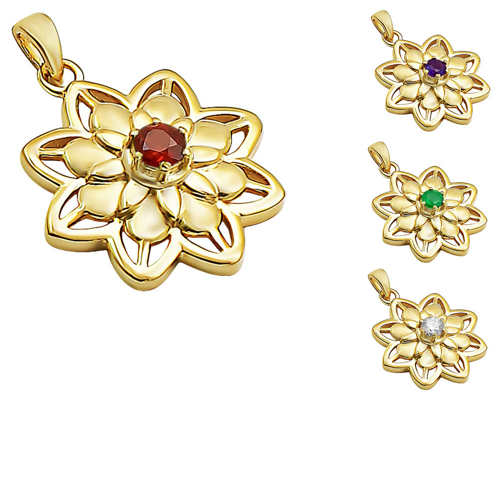 18K Gold Plated Colorful Gemstone Lotus Pendant Spiritual Jewelry TGP1007 PM-1747