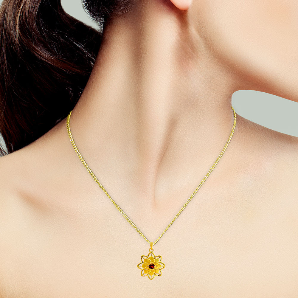 18K Gold Plated Colorful Gemstone Lotus Pendant Spiritual Jewelry TGP1007 PM-1747