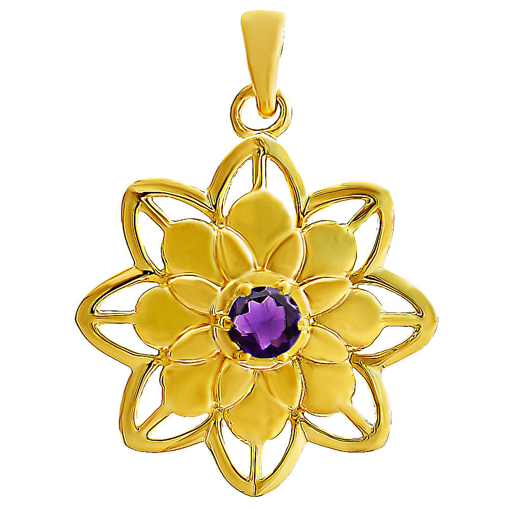 18K Gold Plated Colorful Gemstone Lotus Pendant Spiritual Jewelry TGP1007 PM-1747