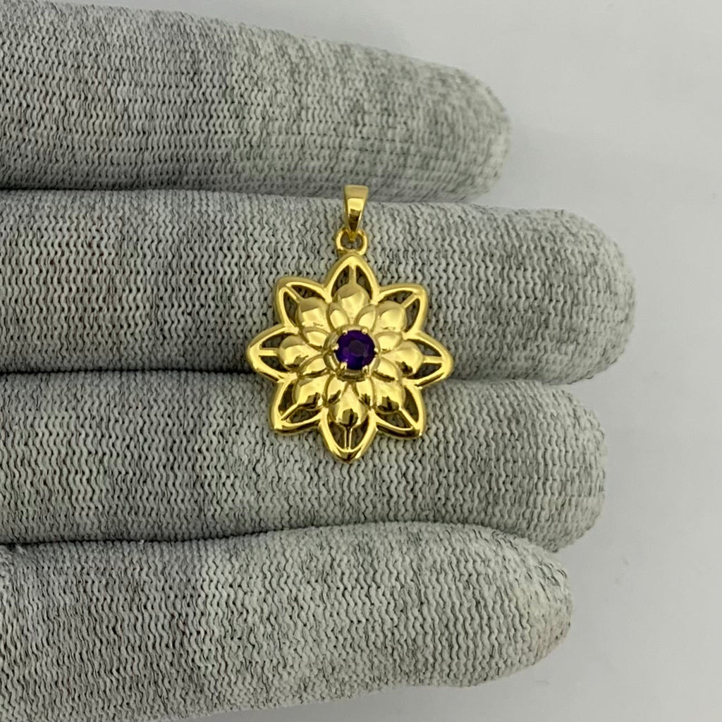 18K Gold Plated Colorful Gemstone Lotus Pendant Spiritual Jewelry TGP1007 PM-1747