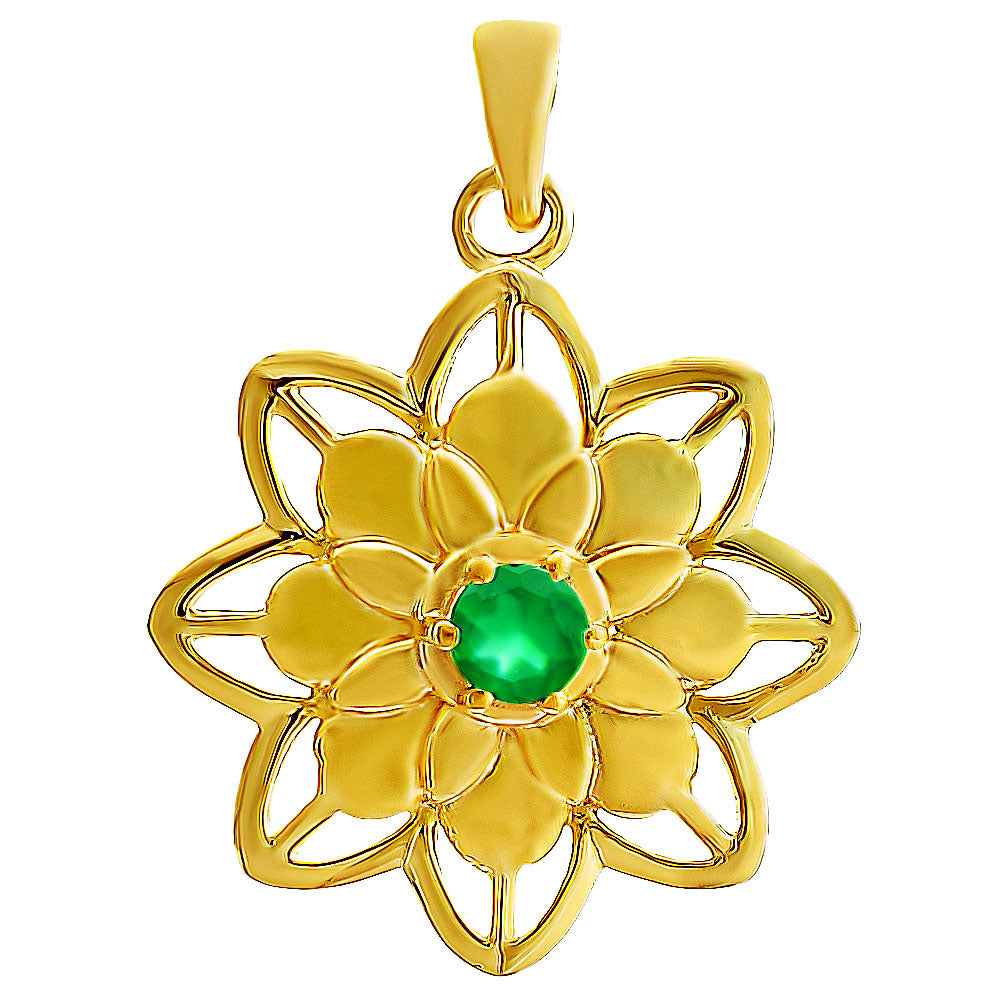 18K Gold Plated Colorful Gemstone Lotus Pendant Spiritual Jewelry TGP1007 PM-1747