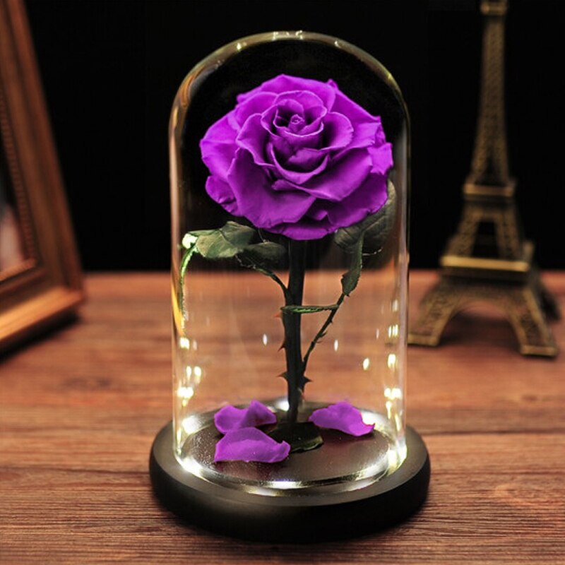 Red Eternal Roses with Light In Glass