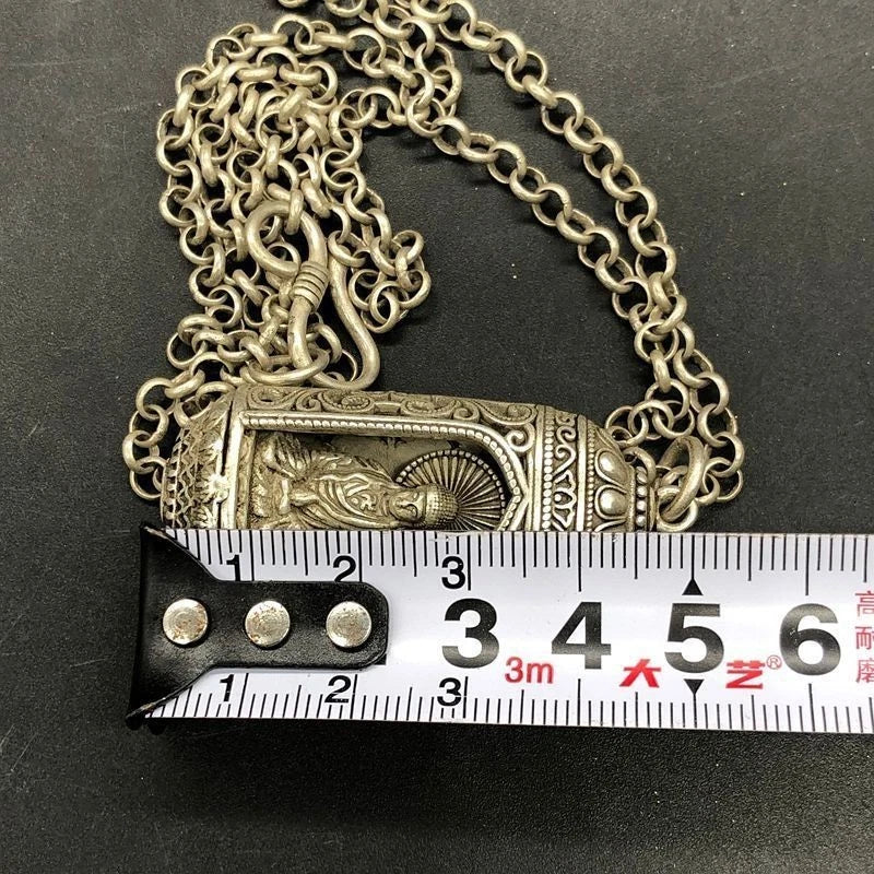 Vintage Tibetan Silver Collection Buddha Rulaifo Lucky Pendant Amulet Necklace