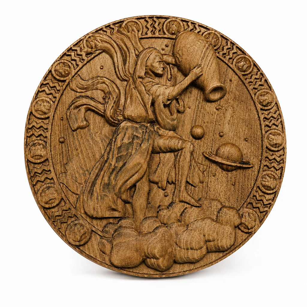 Handmade Zodiac Signs Wall Art Set Wood Carving Astrology Decor 12 Horoscope