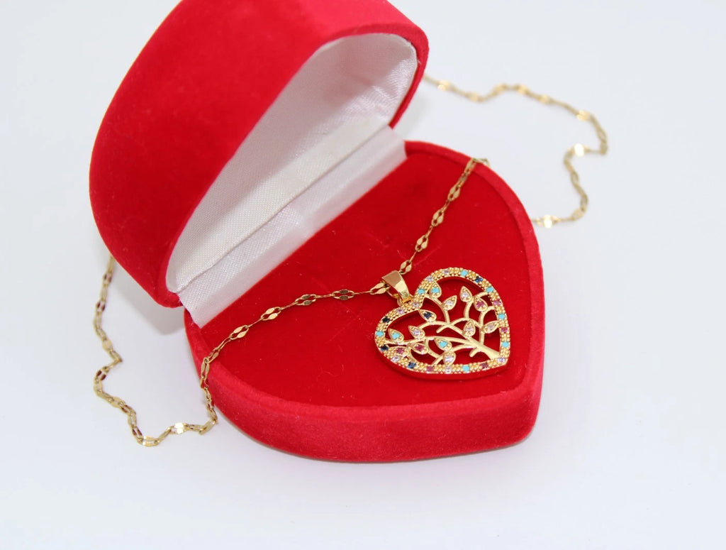 ✨ Damen Halskette Herz Lebensbaum 🌳💖 Gold Anhänger mit bunten Kristallen 💎