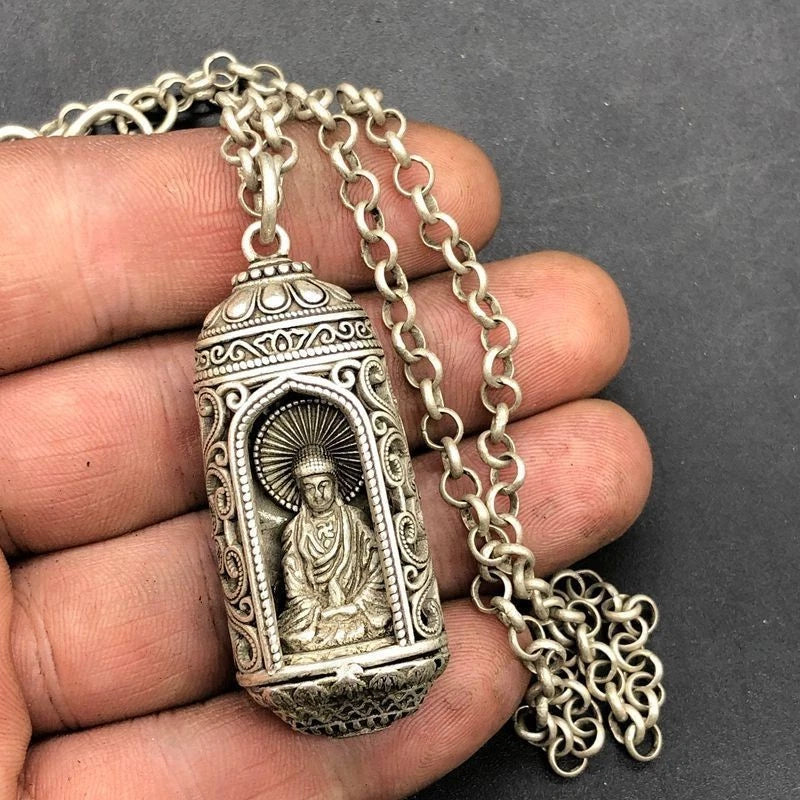 Vintage Tibetan Silver Collection Buddha Rulaifo Lucky Pendant Amulet Necklace