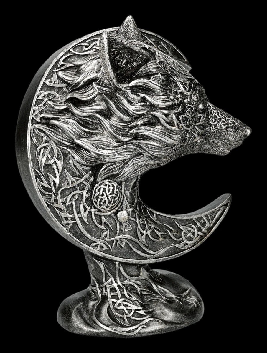 Wolfsfigur - im Keltischen Halbmond - Spirituelles Krafttier - Fantasy Deko