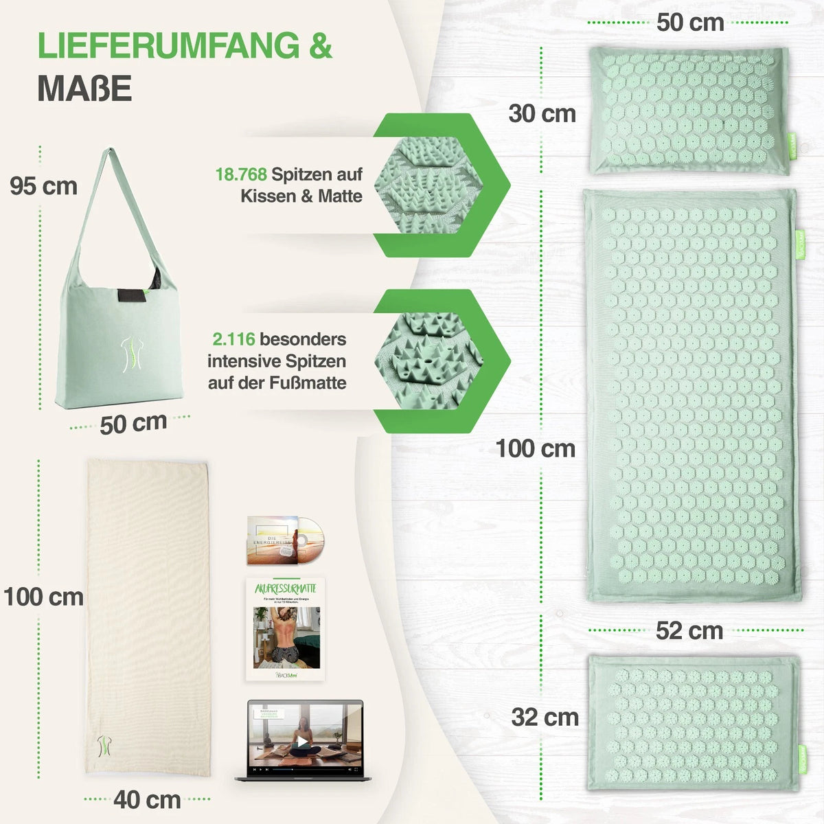 BACKLAxx® Akupressurmatt<wbr/>e XL Set mit Kissen Nadelmatte Massagematte Akupunktur