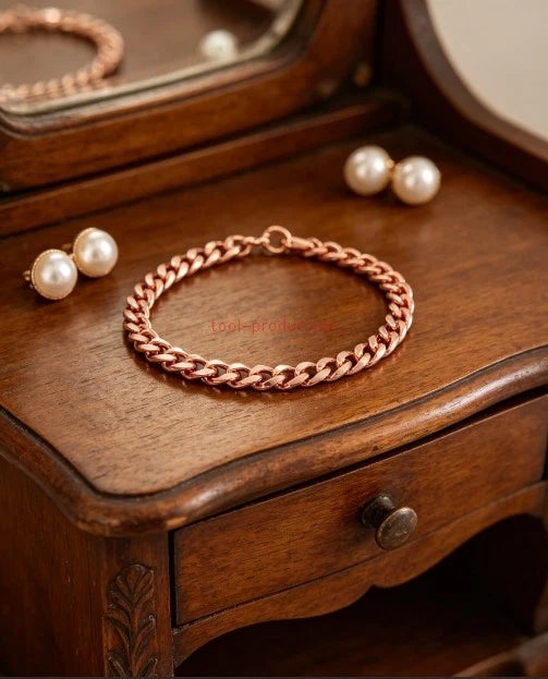 100% pure copper bracelet, 12mm wide, 8.5in Cuban chain, for pain relief.