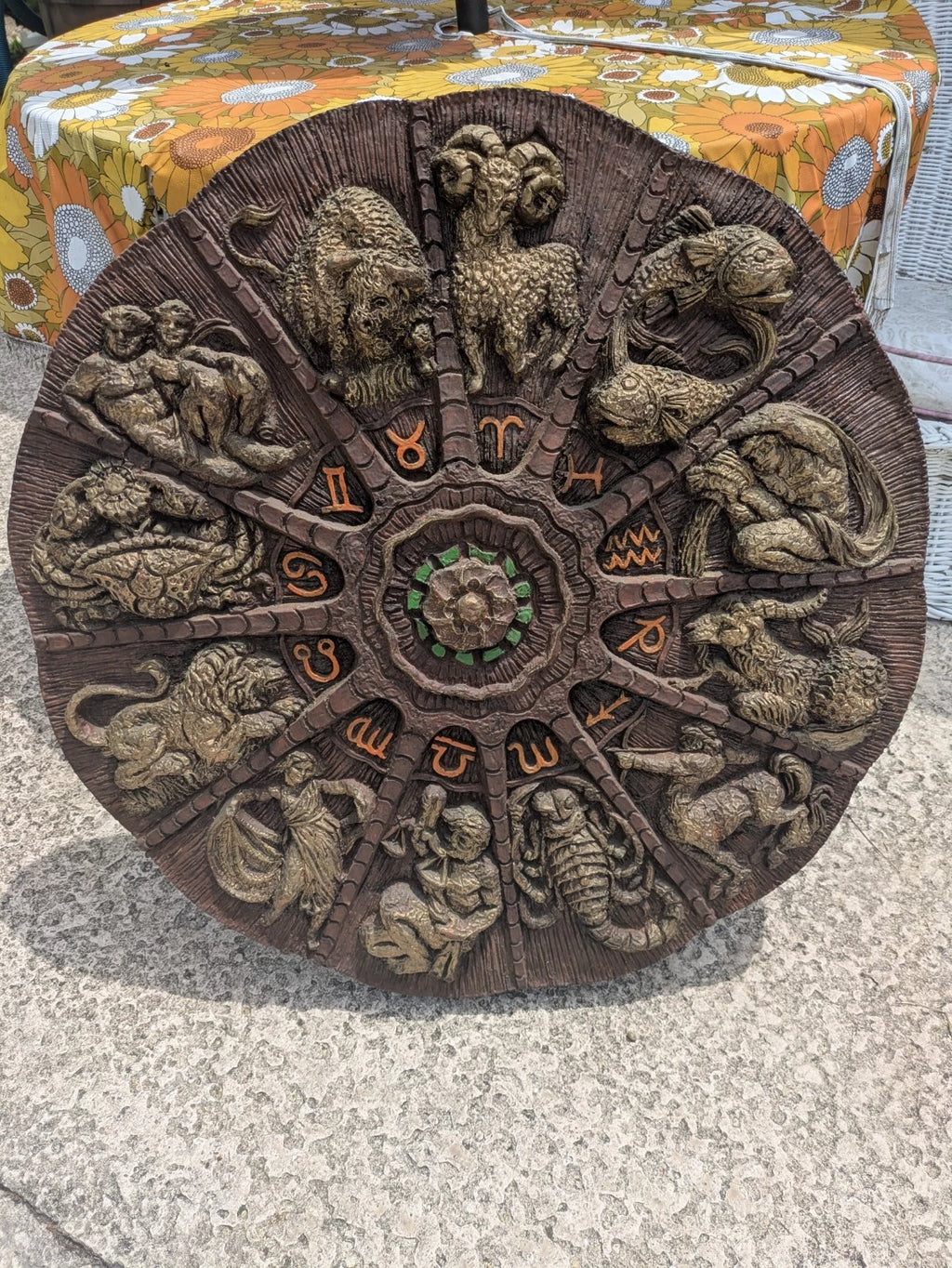 RARE Vintage MCM 30 in Astrology Zodiac Fiberglass/Pla<wbr/>ster Wall Plaque Art