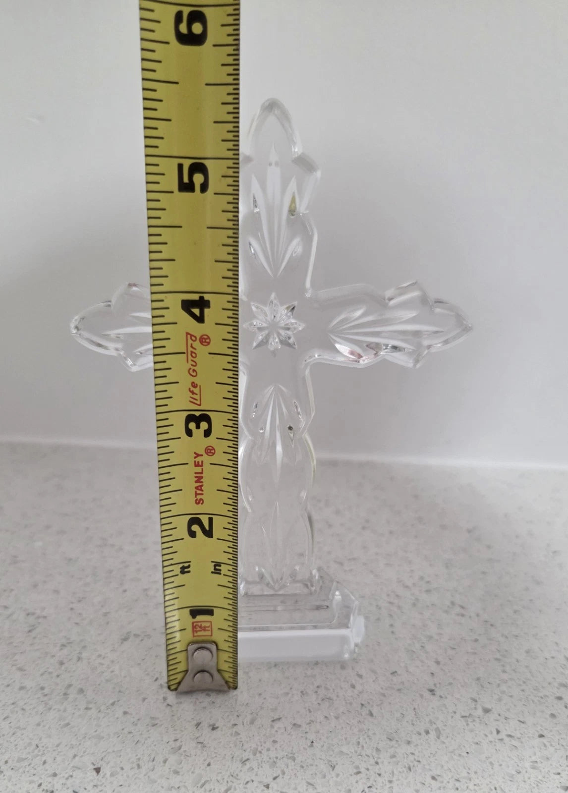 Waterford Clear Cut Crystal Spiritual Cross Figurine Scalloped Edges 5 1/2” H