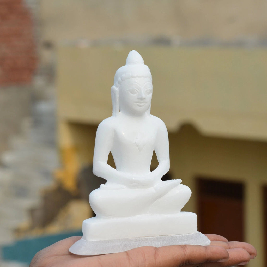 Marble Mahavir Swami Spiritual Statue Jain Temple Decor Meditation and Worship