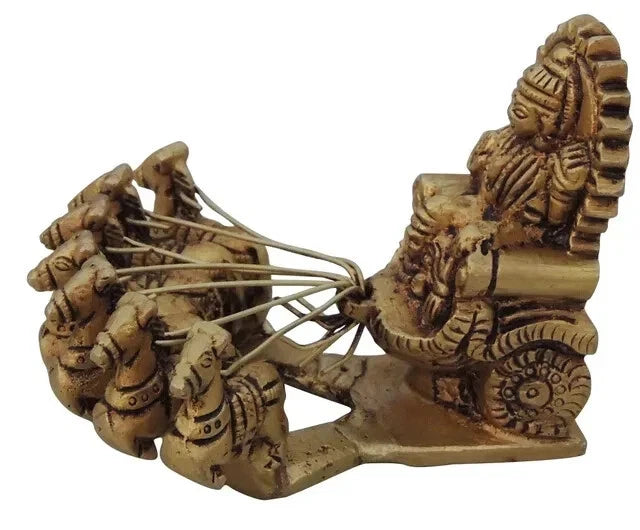 Brass Surya Dev Rath Statue Lord Sun Chariot Idol 3.5 Inch Home Temple Decor