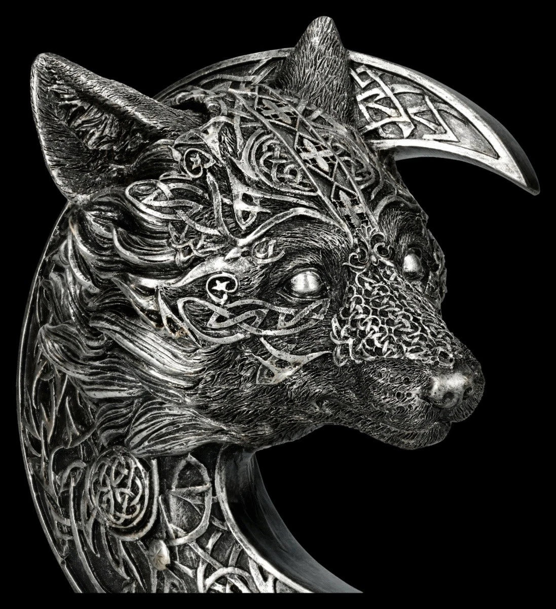 Wolfsfigur - im Keltischen Halbmond - Spirituelles Krafttier - Fantasy Deko