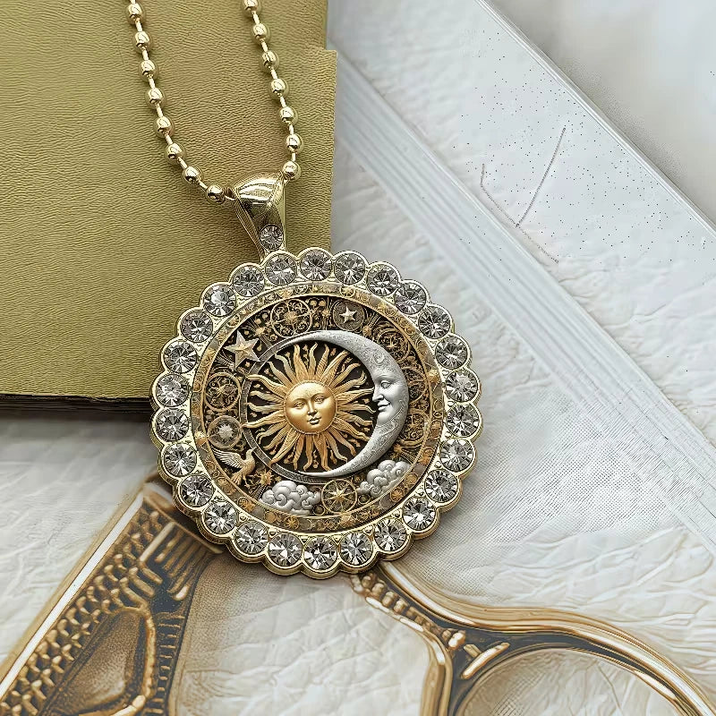✨ Sonne Mond Kette Gold Damen Rund Anhänger Zirkonia Boho Schmuck Geschenk 🌙✨