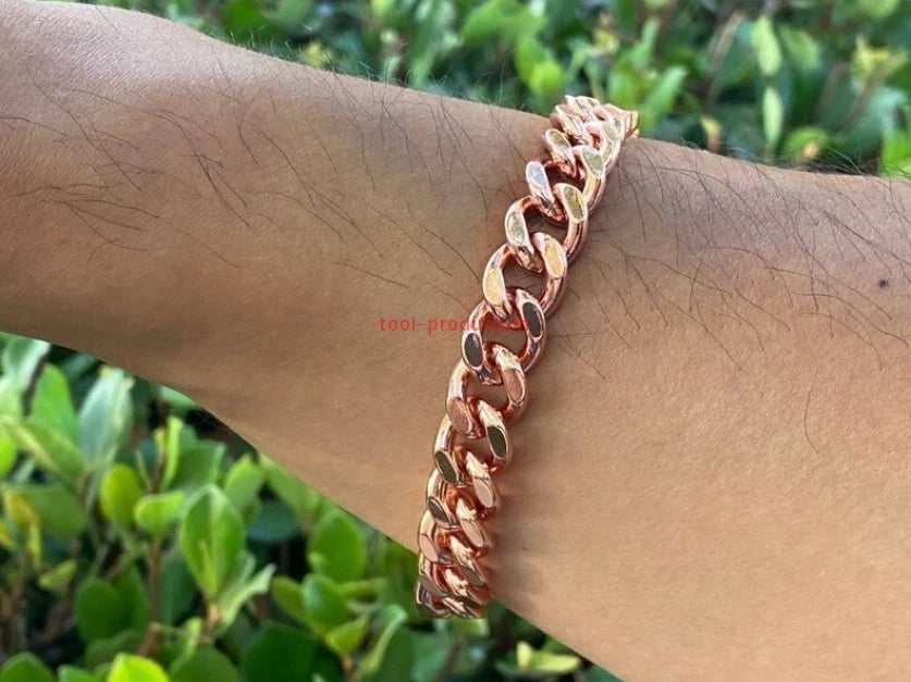 100% pure copper bracelet, 12mm wide, 8.5in Cuban chain, for pain relief.