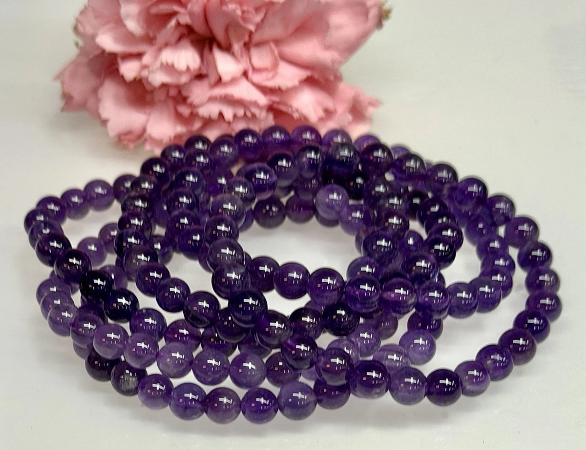 Wholesale Lot 6 Pcs Natural Amethyst 6mm 7.5” Crystal Healing Stretch Bracelet