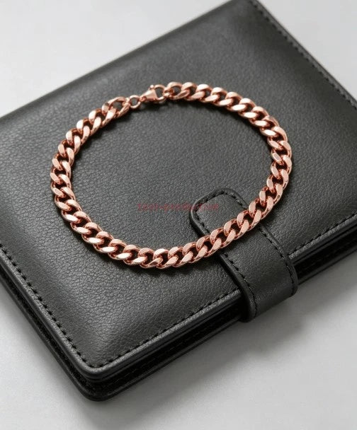 100% pure copper bracelet, 12mm wide, 8.5in Cuban chain, for pain relief.