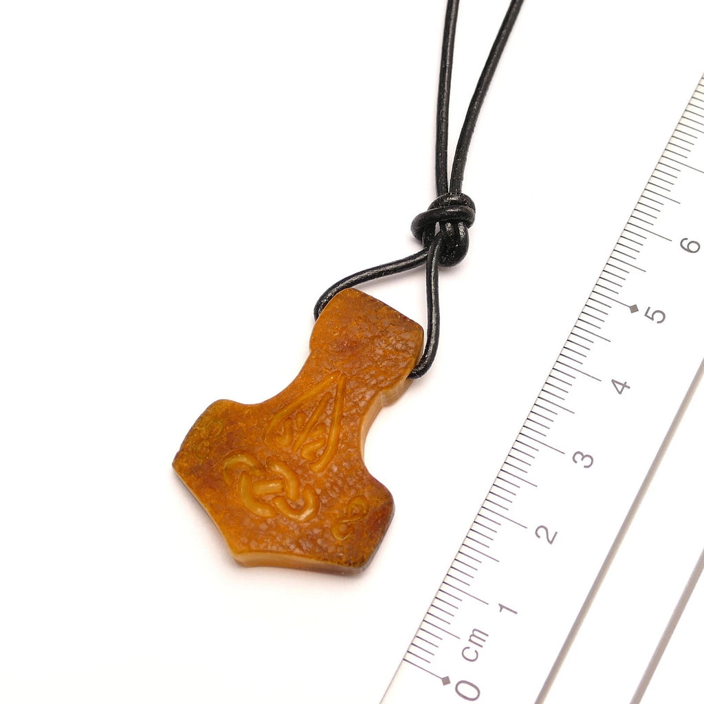 Thor Hammer Thorshammer Natur Bernstein Anhänger Amulett Wikinger Mjölnir Roh