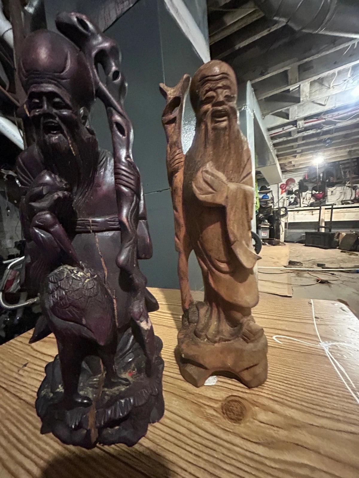 Vintage Chinese Wood Hand Carved God of Longevity Statue Shou Lao Shou 9"