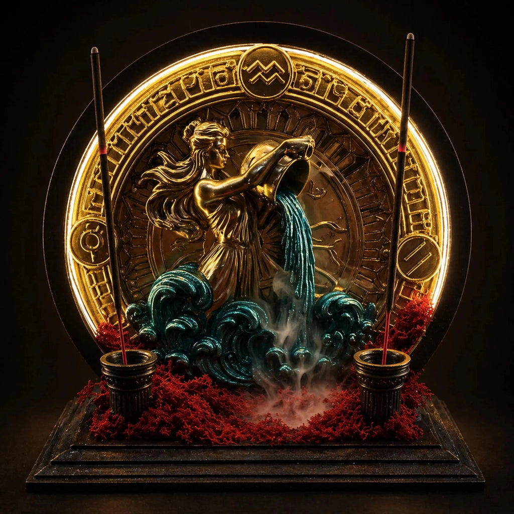 Aquarius Zodiac LED Backflow Incense Burner Astrology Spiritual Decor