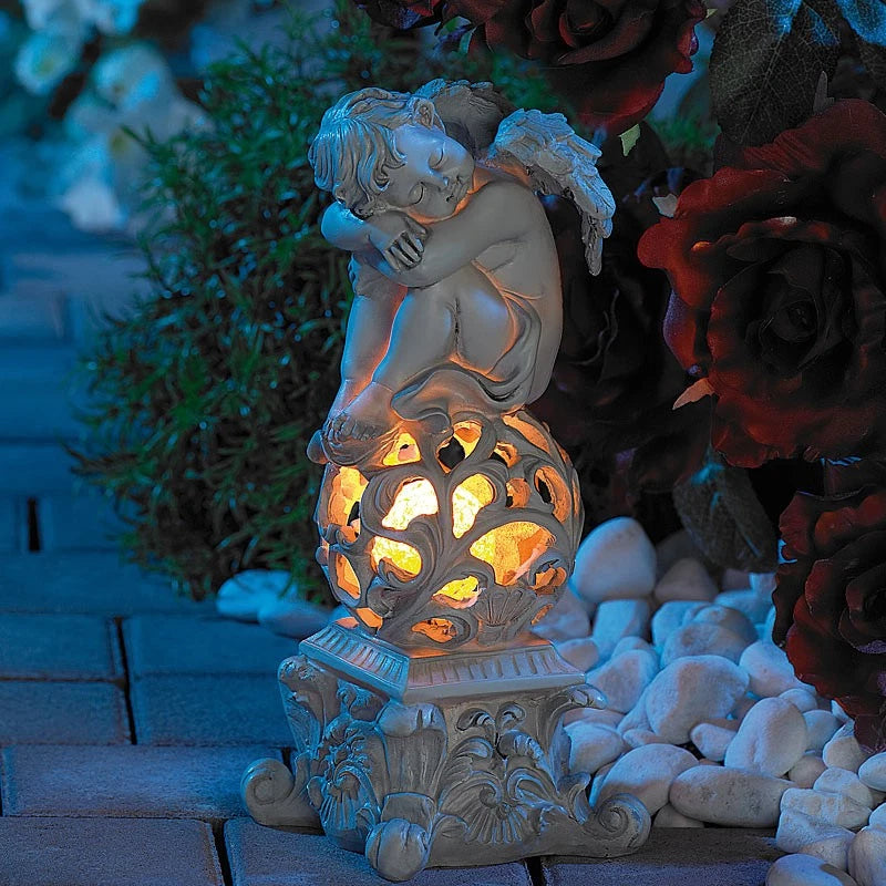 Lunartec Gartendekorati<wbr/>on "Träumender Engel" mit Solar-LED-Bele<wbr/>uchtung