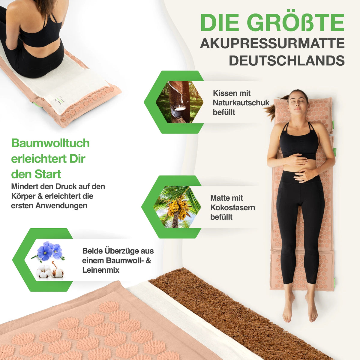 BACKLAxx® Akupressurmatt<wbr/>e XL Set mit Kissen Nadelmatte Massagematte Akupunktur