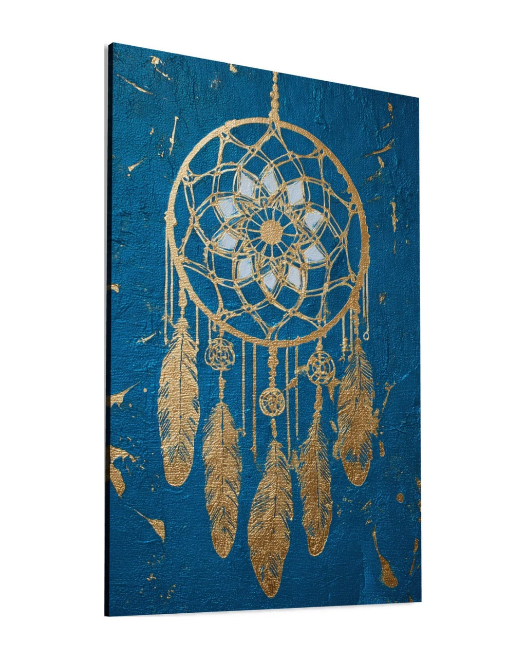 Modernes Wandbild Traumfänger Gold Blau Leinwand Bild Boho-Stil Ethno-Look Deko
