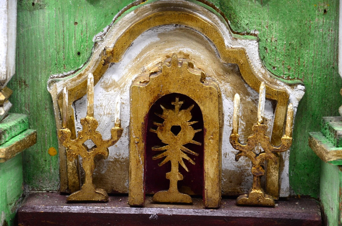 ANTIKER ALTAR Hausaltar Barock geschnitzt Heiligenfigur Monstranz gefasst 70cm