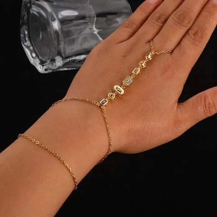 Stainless Steel Colorful Crystal Hand Chain Bracelet for Women Fashion Bangle